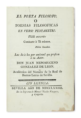 BINDING.  [Trigueros, Cándido María.] El Poeta Filósofo. Vol. 1 (of 2), in 7 parts. 1774-77 + Poesías de Melchor Díaz.  1776